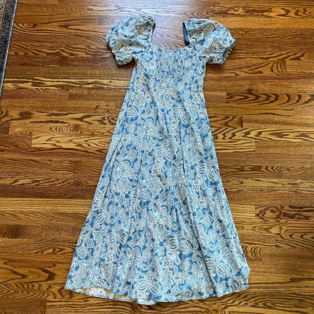 Boden Blue Paisley Puff Sleeve Smocked Midi Dress Womens Excellent Size 8R - Picture 7 of 10